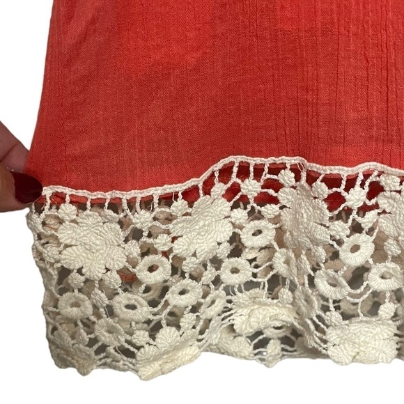Umgee Orange Crinkle Shift Dress Cream Crochet Trim Medium - Picture 7 of 8